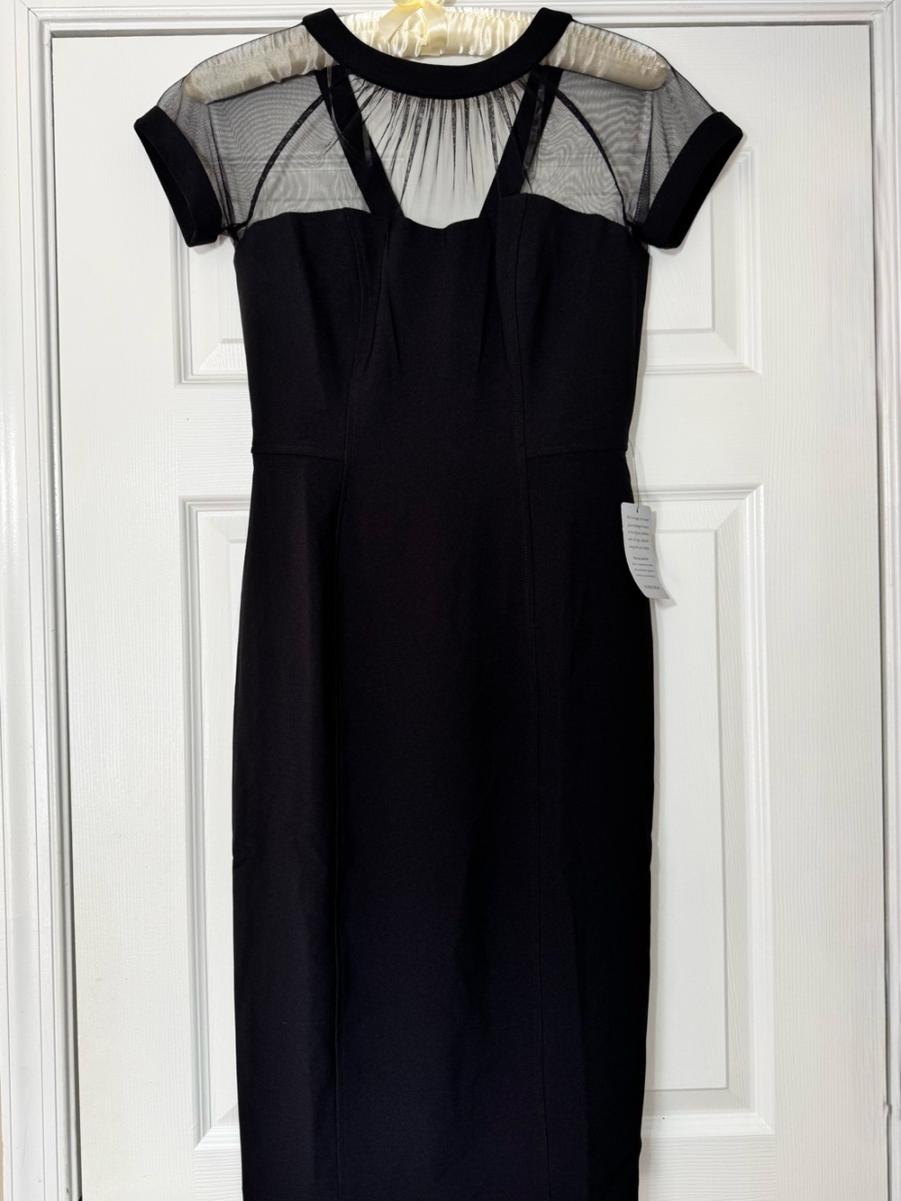 Maggie London Illusion Midi Dress Black Size 4 NWT